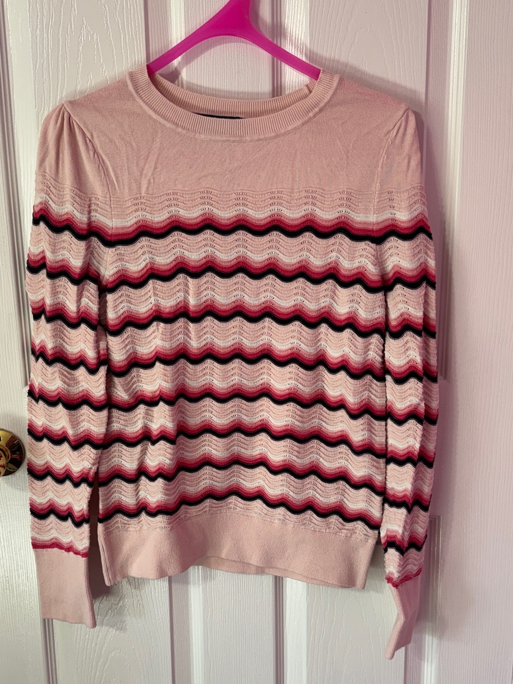 Tommy Hilfiger Pink Wave-Striped Crewneck Sweater
